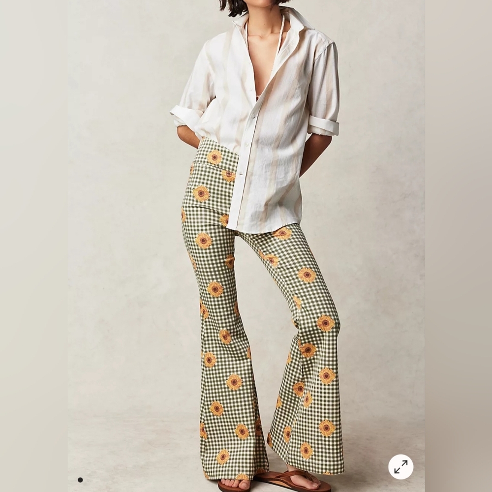 Free People Floral Checkered Flare Pants NEW WITHOUT TAGS